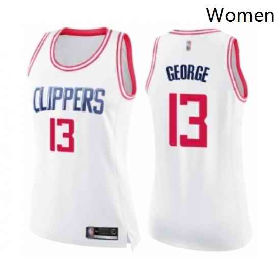 Womens Los Angeles Clippers 13 Paul George Swingman White Pink Fashion Basketball Jersey